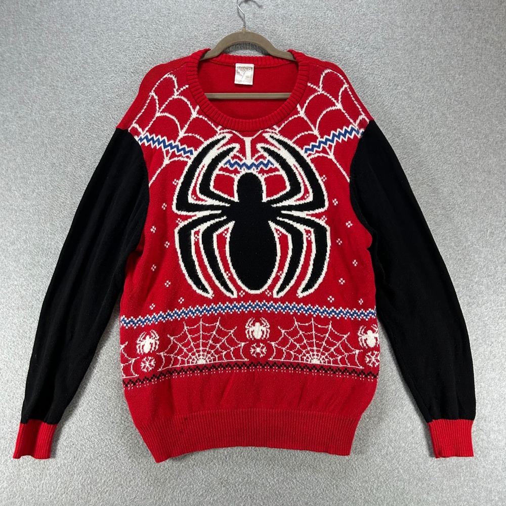 Marvel Sweater Spider-Man Mens XL Red Ugly Christmas Sweater Superhero Cosplay
